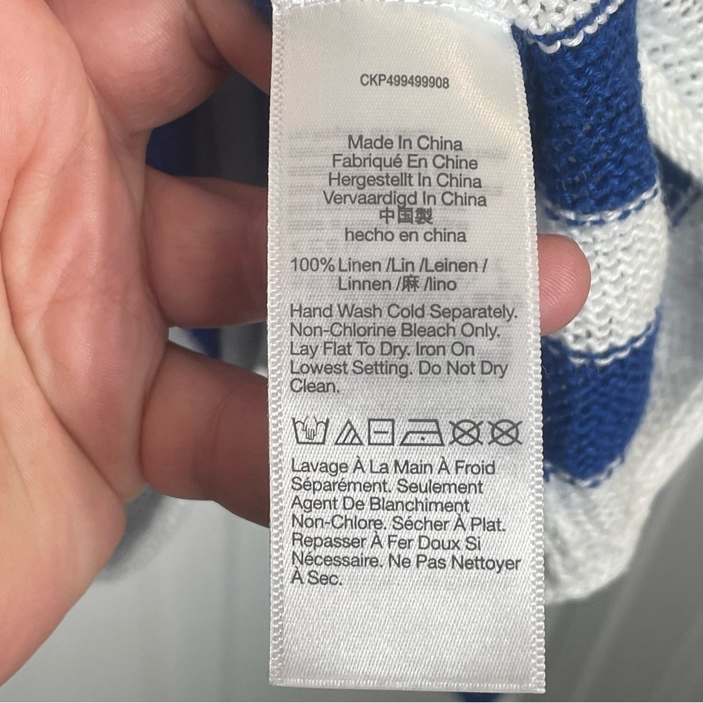 Madewell Linen V-Neck Sweater Beach Vacation Preppy in Sapphire Blue Stripe 2X - Picture 13 of 14